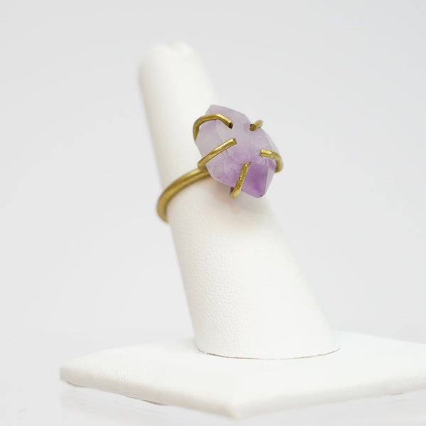 ・゚✧*・゚* SOLD OUT *・゚*✧・゚     Raw Amethyst Ring in Antique Brass