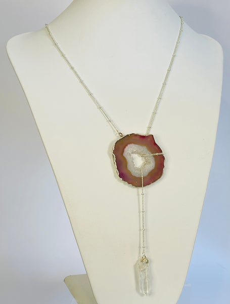 ・゚✧*・゚* SOLD OUT *・゚*✧・゚     Silver Balance Lariat with Pink Water Melon Geode