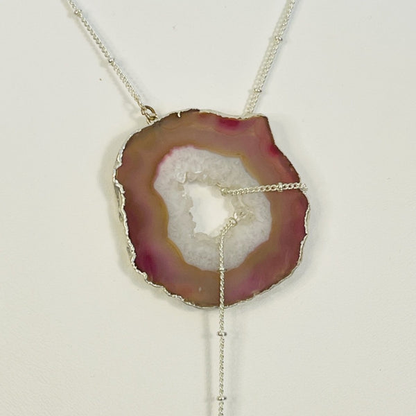 ・゚✧*・゚* SOLD OUT *・゚*✧・゚     Silver Balance Lariat with Pink Water Melon Geode