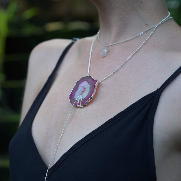 ・゚✧*・゚* SOLD OUT *・゚*✧・゚     Silver Balance Lariat with Pink Water Melon Geode