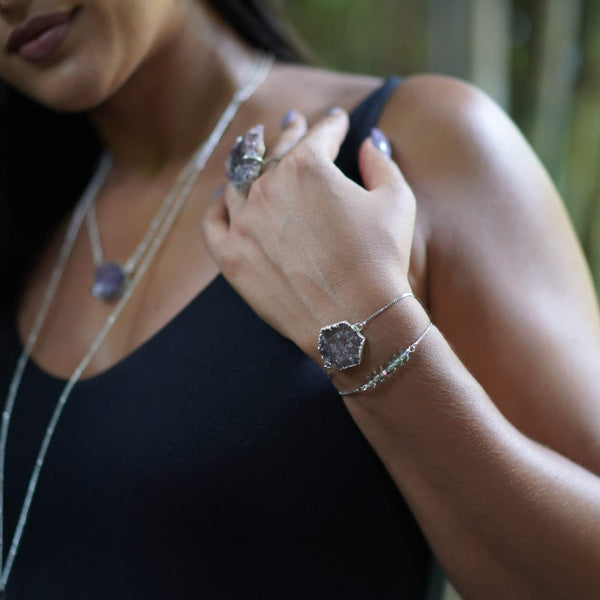 ・゚✧*・゚* SOLD OUT *・゚*✧・゚     Geometric Amethyst Druzy Bolo Bracelet in Silver