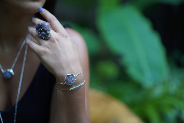 ・゚✧*・゚* SOLD OUT *・゚*✧・゚     Geometric Amethyst Druzy Bolo Bracelet in Silver