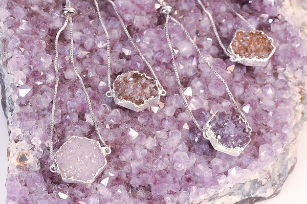 ・゚✧*・゚* SOLD OUT *・゚*✧・゚     Geometric Amethyst Druzy Bolo Bracelet in Silver