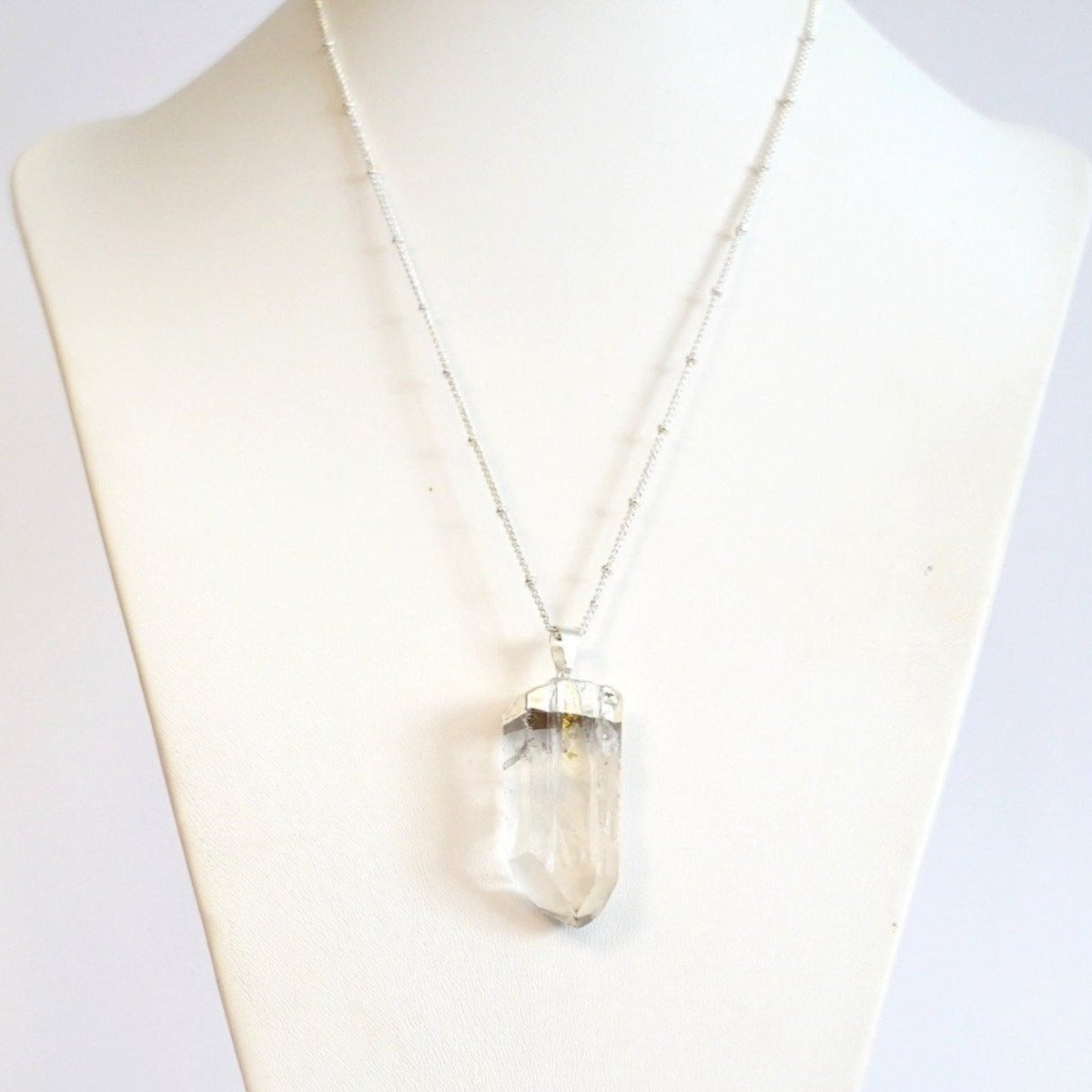 Large Electroplated Clear Quartz Necklace in Silver