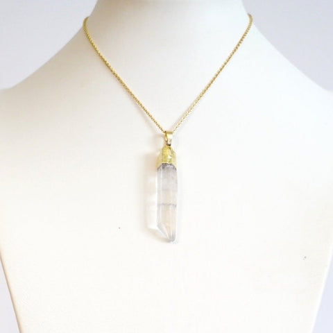 Petite Electroplated Clear Quartz Necklace in Gold