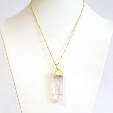Large Electroplated Clear Quartz Necklace in Gold