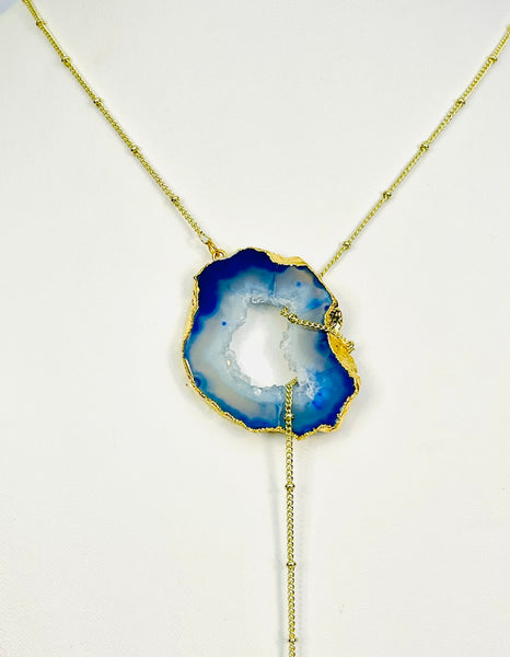 ･ﾟ✧*･ﾟ* SOLD OUT *･ﾟ*✧･ﾟ     Golden Crystal Balance Lariat with Blue Geode