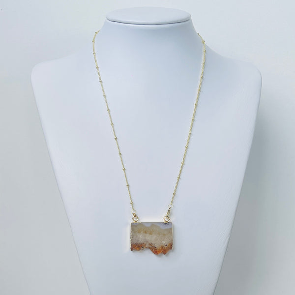 Polished Citrine Geode Slice Necklace in Gold