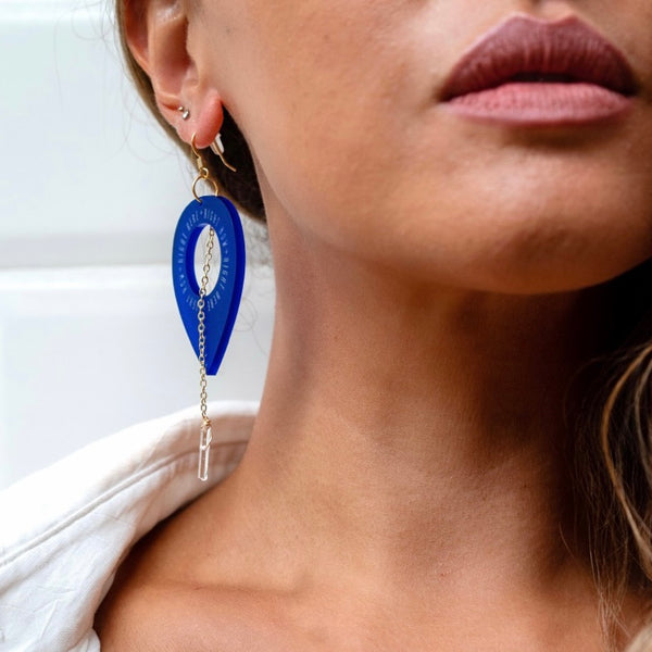 AJA Lariat Style Earrings in Ocean Blue and Crystal
