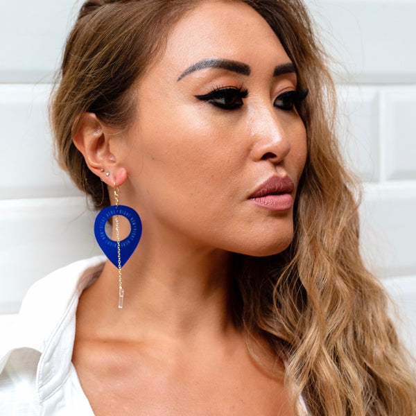 AJA Lariat Style Earrings in Ocean Blue and Crystal