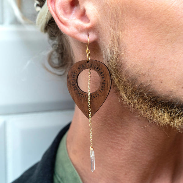 AJA Lariat Style Earrings in Wood and Crystal
